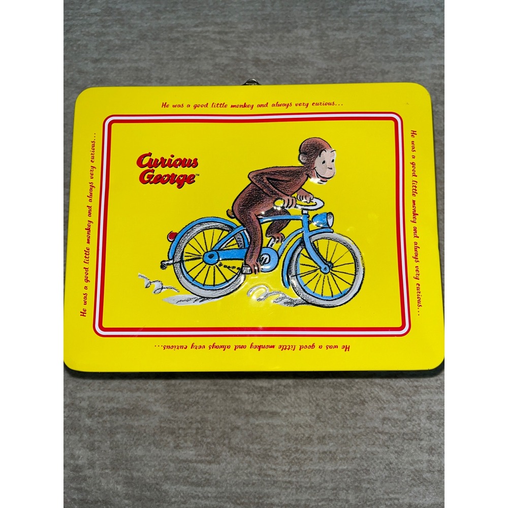 Curious George Metal Lunch Box Yellow Embossed Tin Bicycle Paper Boats Classic